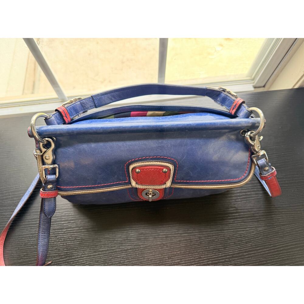 Coach Legacy Leather Turnlock Flap Shoulder Bag Blue Red Cream Crossbody Y2K Era - Picture 16 of 16